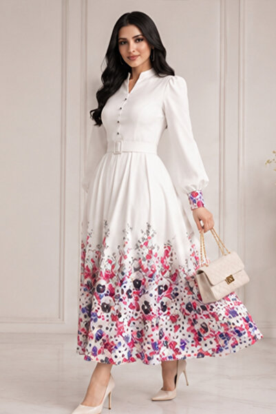 Stylish Fashion فستان من ستايلش فاشن تركي انيق مزين بحواف من الورد