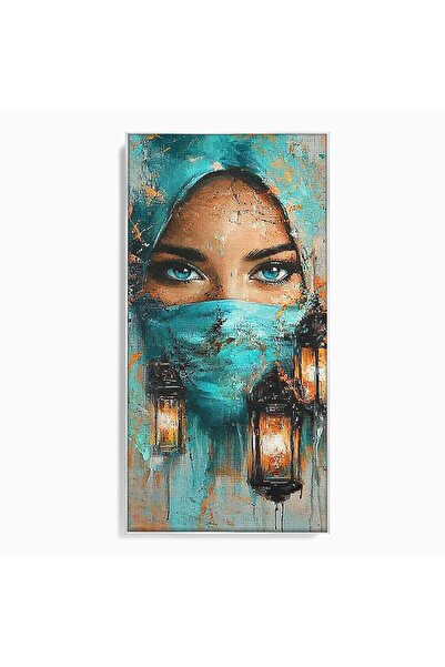 Luxcanva Tablou Canvas Privire Misterioasa 50x100 cm cu Rama Argintiu Ochi Fr...