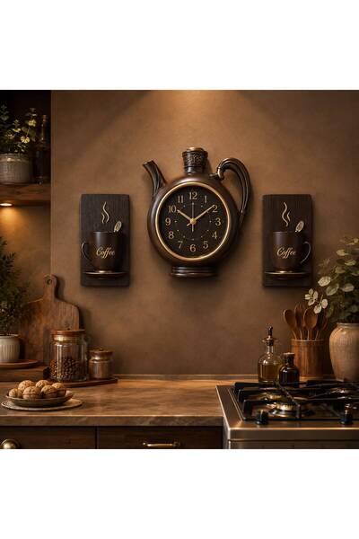 Vivendo Ceas de Bucatarie in Forma de Ceainic si Cesti 3 Elemente OEM Shabby-...