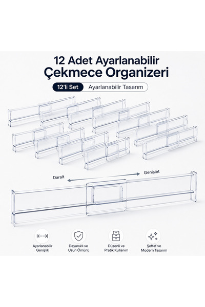HızlıTrend 12 قطعة من منظمات الأدراج القابلة للتعديل