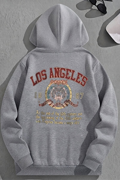 K KOZZ STYLE Unisex 3 Thread Cotton Grey Los Angeles1987 Φούτερ με στάμπα Loo...