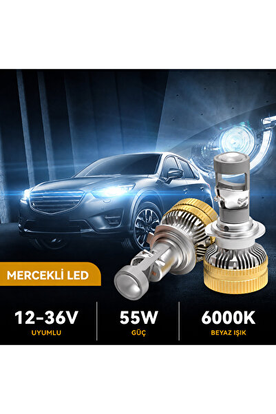 Nexwell H4 Mercekli Led Far Projektör Ufuk Çizgili Beyaz Led Far Ampulü