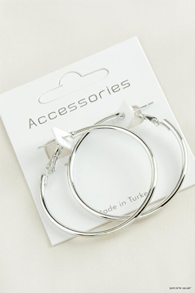 ZERO LAND Spt-Gld Tube Hoop Earrings 4 cm (145133) Silver Color