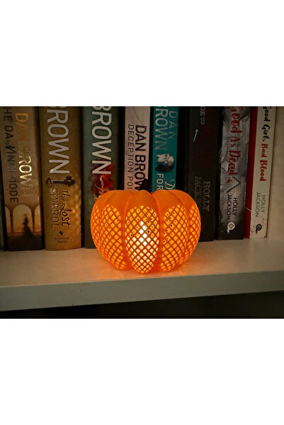 Print Zone Modern Pumpkin Tealight - 13,5 cm LED Işıklı Dekoratif Kabak Mumlu...