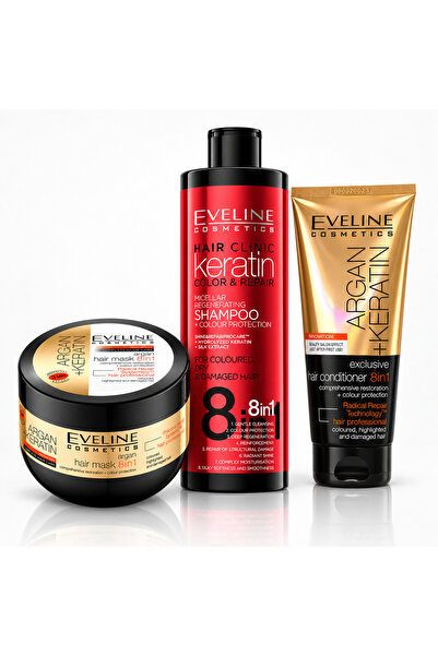 Eveline Cosmetics Eveline Argan + Κερατίνη Σετ 8 σε 1: Μικυλλιακό Σαμπουάν 40...