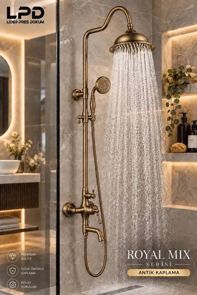 LPD LİDER ANTİK DUŞ TAKIMI BRONZE ROBOT DUŞ SİSTEMİ BANYO BATARYASI DAHİL SET