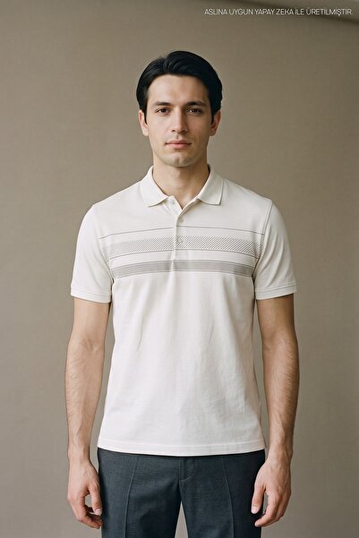 Maccali White Men's Knitwear Polo Neck T-Shirt with Chest Band
