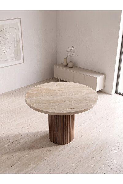 Gazzini Furniture Lunera Traverten Yuvarlak Yemek Masası 120x120