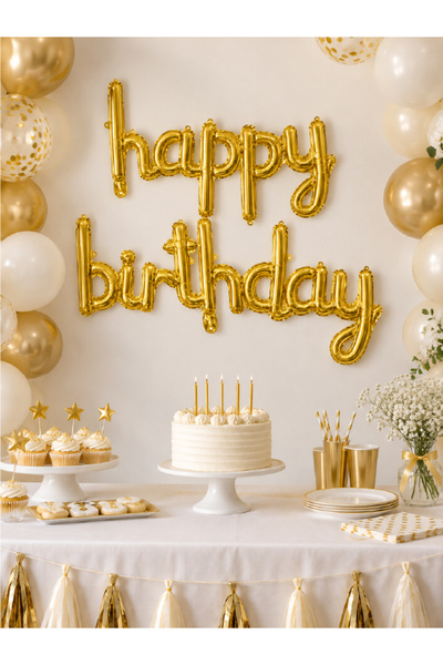 Magique Party El Yazısı "happy birthday" Folyo Balon Seti