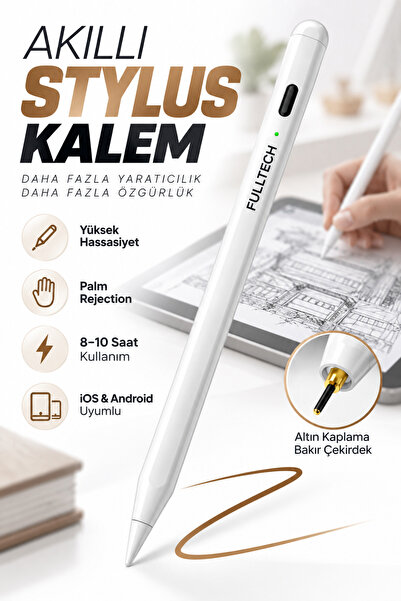 Fulltech FTP4 Akıllı Dokunmatik Kalem Stylus Pen – Palm Rejection, Yüksek Has...