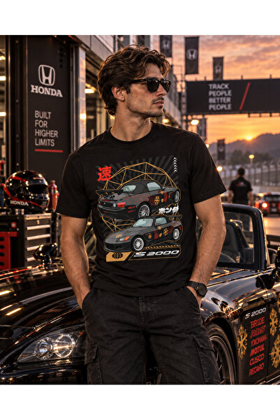 Ghedto Wear Honda S2000 JDM Araba Baskılı Siyah Regular Fit Tişört – Japon Sp...