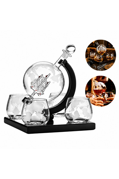 varioshop ®   Σετ καράφας, για ουίσκι και ποτά, 4 ποτήρια, πώμα και βάση, γυά...
