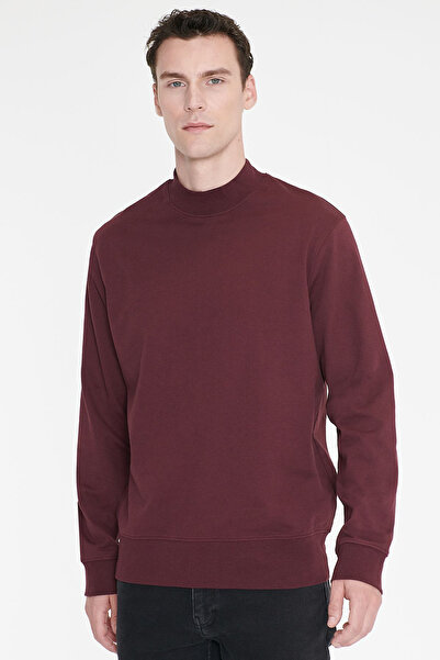 AC&Co / Altınyıldız Classics Erkek Bordo Pamuklu Standart Fit Normal Kesim Yarım Balıkçı Yaka Sweatshirt