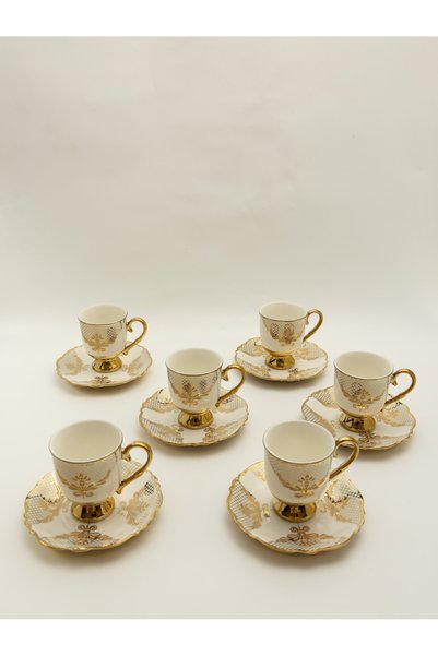 Yaren Style Saray Footed Coffee Cup Set for 6 People - 90 ml