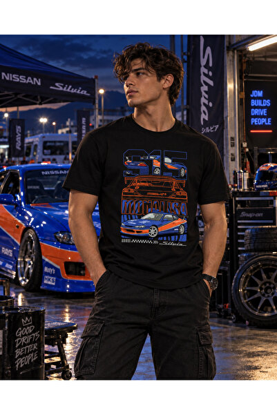 Ghedto Wear Nissan Silvia S15 Monalisa JDM Araba Baskılı Siyah Tişört – Drift...