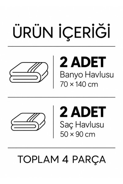 BlueMaison Midye 4'lü Banyo Havlu Seti Hamam Takımı