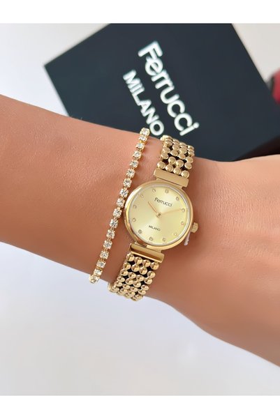 Ferrucci Steel Strap Special Design 2 Year Warranty 3 Atm Waterproof Women's Wristwatch + Bracelet Gift