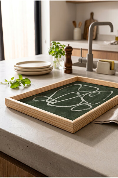 Zevahir Home Dreptunghiular, cu dungi albe pe verde - Tavă de prezentare, log...
