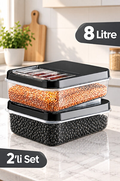 Soft Chef 2'li Multibox 8 Litre Sürgülü Kapaklı Erzak Saklama Kabı,Un Bakliya...