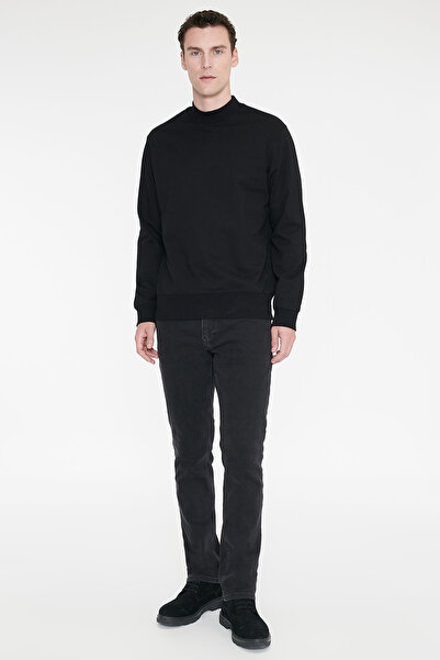 AC&Co / Altınyıldız Classics Erkek Siyah Pamuklu Standart Fit Normal Kesim Yarım Balıkçı Yaka Sweatshirt