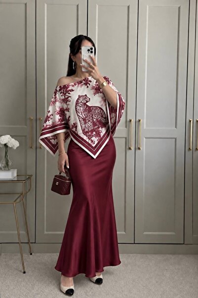 HAMOIYMODA Desenli Ponço Saten Takım