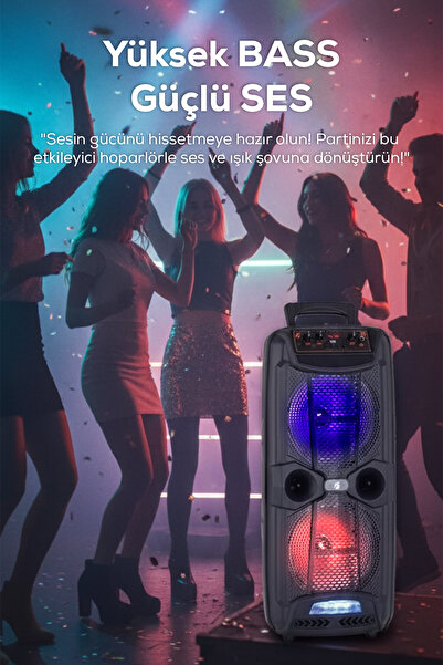 omitech Taşınabilir Bluetooth Karaoke Hoparlör Mikrofonlu RGB LED Typ-C Şarjlı Parti Hoparlörü AUX TF FM Radyo TWS