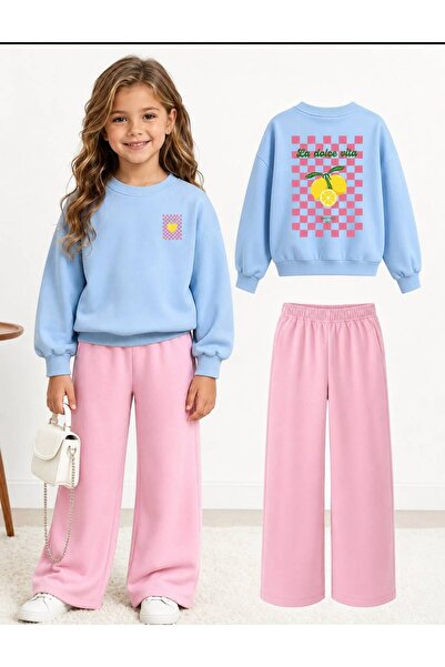 Machetta Children's Checkerboard Printed Crew Neck Sweatshirt and Wide Leg Sw...