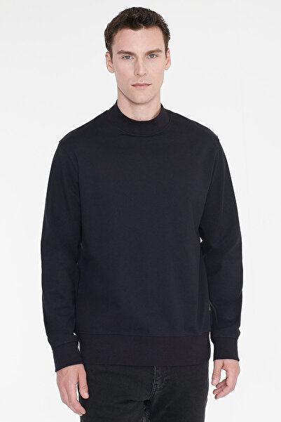 AC&Co / Altınyıldız Classics Erkek Lacivert Pamuklu Standart Fit Normal Kesim Yarım Balıkçı Yaka Sweatshirt