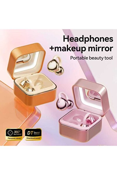 HEARTZ BT-03 Open Ear Bluetooth Kulaklık – Aynalı ve Işıklı Şarj Kutusu + Takılabilir Küpe Aksesuarı