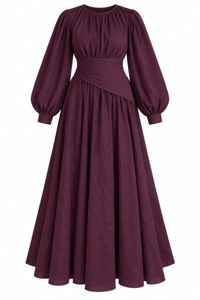 Laluvia Rochie lungă cu centură, culoare burgundă - 2y7051