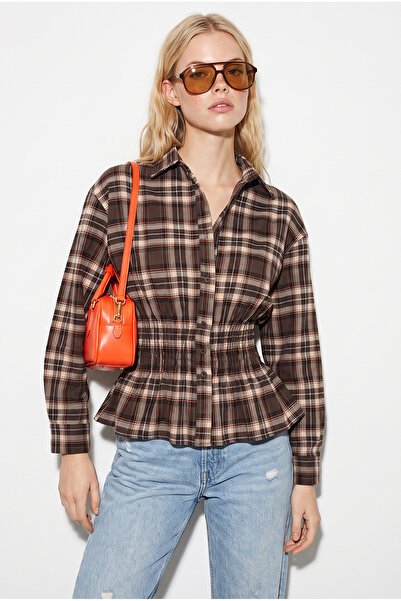 Bianco Lucci Women's Waist Belted Detailed Plaid Shirt Dg261034 60286472
