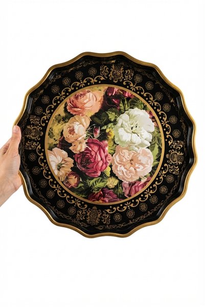 GULHANILE Gold Patterned Tea Coffee Breakfast and Presentation Tray 38 cm