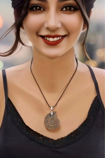 Pozitif Doğal Taş Ammonite Fossil Pendant 104-4