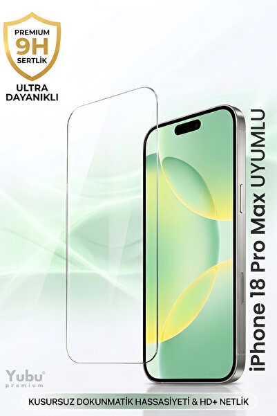 yubu iPhone 18 Pro Max Tam Uyumlu 9H Temperli Cam Ekran Koruyucu HD+ Kristal ...
