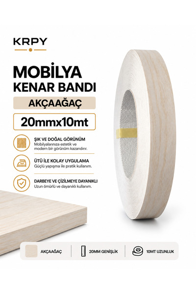 KRPY Mobilya Kenar Bandı Akçaağaç Ütü Bandı 20mmx10mt