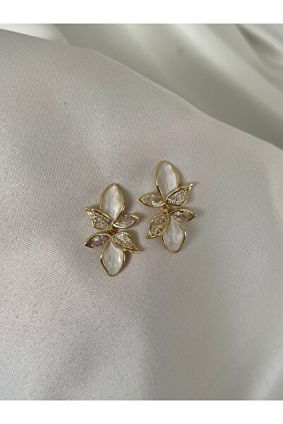 yeknova VIP 14k Altın Renginde Çiçek Model Zirkon Taşlı Mineli Kadın Küpe