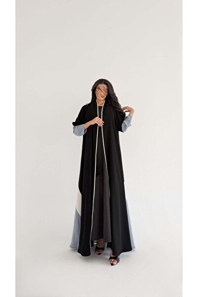 AYA Mwt1254 - black abaya with sky blue inserts