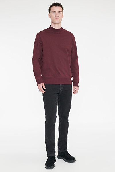 AC&Co / Altınyıldız Classics Erkek Bordo Pamuklu Standart Fit Normal Kesim Yarım Balıkçı Yaka Sweatshirt
