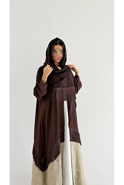AYA Mw413 - Brown Abaya with Jacquard and Habardin Fabric Insert