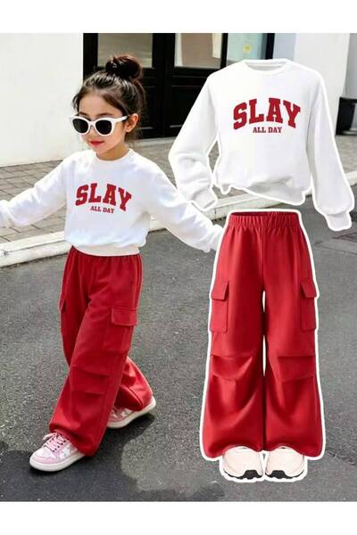 Machetta Children's Slay All Day Printed Crew Neck Sweatshirt and Wide Leg Ca...