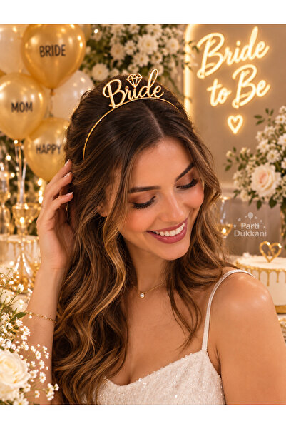 Parti Dükkanı Bride Gold Metal Crown – Diamond Detailed Bridal Crown Bachelor...