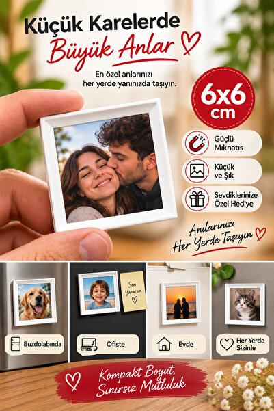 15 Adet Kişiye Özel Fotoğraflı Magnet – 6x6 cm – Buzdolabı Magneti