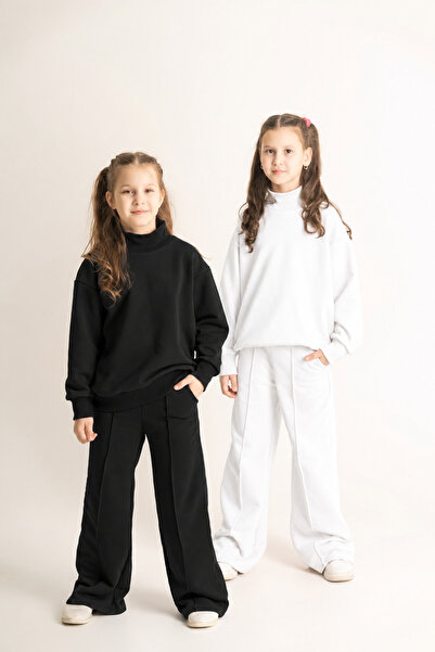 Machetta Girl's High-Neck Sweatshirt, Ironed Stitching, Wide-Leg Sweatpants, ...