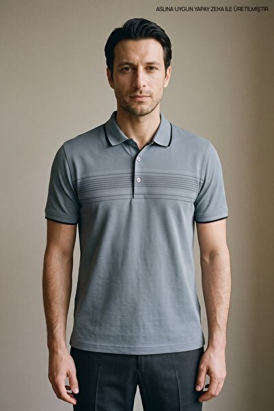 Maccali Ice Blue Men's Pique Polo Neck T-Shirt with Chest Band