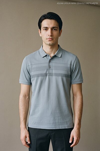 Maccali Ice Blue Men's Knitwear Polo Neck T-Shirt with Chest Band