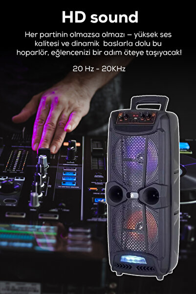 omitech Taşınabilir Bluetooth Karaoke Hoparlör Mikrofonlu RGB LED Typ-C Şarjlı Parti Hoparlörü AUX TF FM Radyo TWS