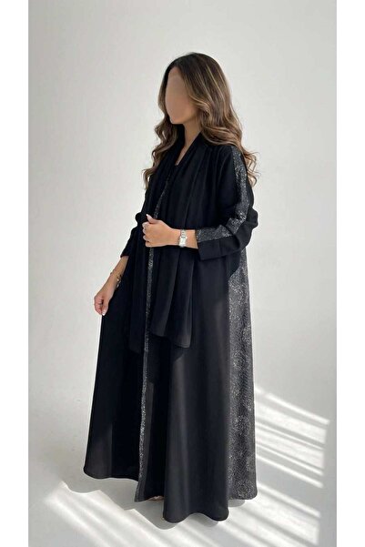 AYA MWT1464 عباية كريب مع تدخيلة ركامه