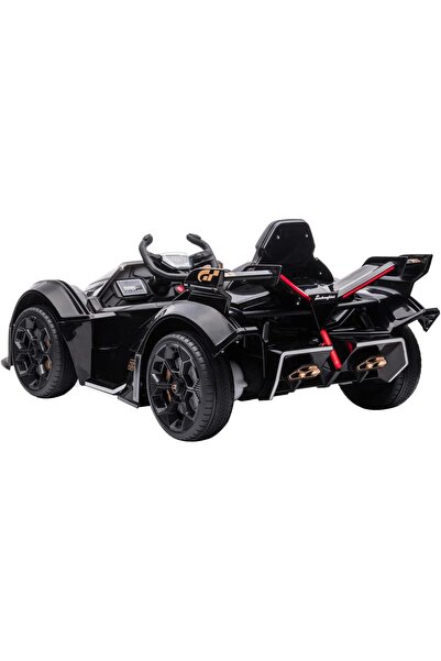 ES TOYS سيارة لامبورغيني V12 فيجن جران توريزمو للأطفال مرخصة بقوة 12 فولت 7 أمبير ساعة، محركان، تحكم عن بعد 2.4 جيجاهرتز، مشغل MP3، مقعد جلدي + EVA (أسود)