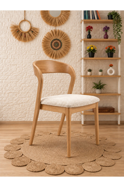 silla Yılan Sandalye Teddy Krem Kumaş Naturel Ahşap Sandalye