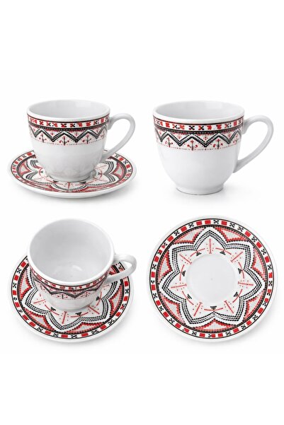 odjas Set 6 cesti cu 6 farfurioare, motive traditionale romanesti, 150 ml, am...
